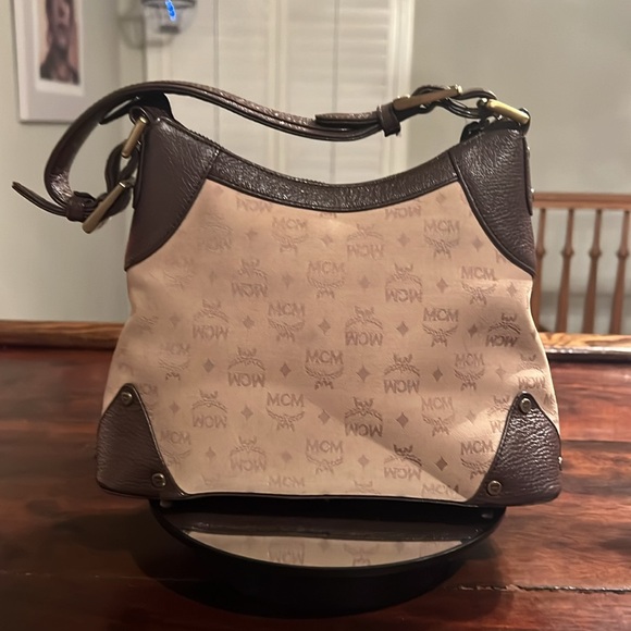 MCM Visetos Mini Handbg Leather and Canvas Brown/Tan - Picture 3 of 17